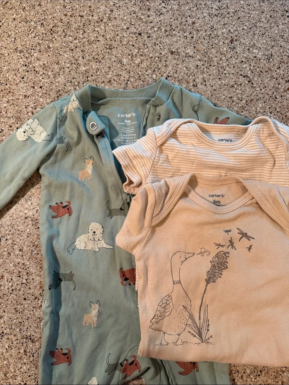 Carter's Sage Green Sleeper zip and tan Bodysuit Set